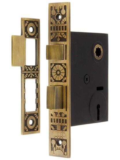 Windsor Pattern Mortise Lock in Antique Brass.